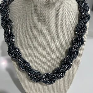 Beautiful blues and gray beaded twist necklace